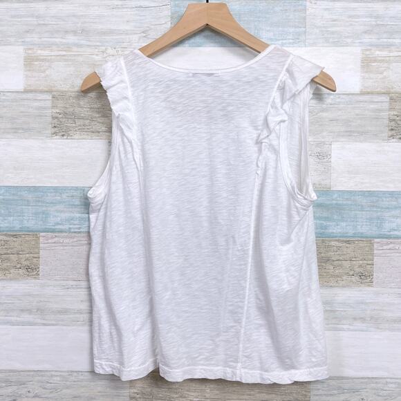 Michael Stars Ruffle Tank Top White Supima Cotton Slub Knit Womens OS One Size - Picture 3 of 6
